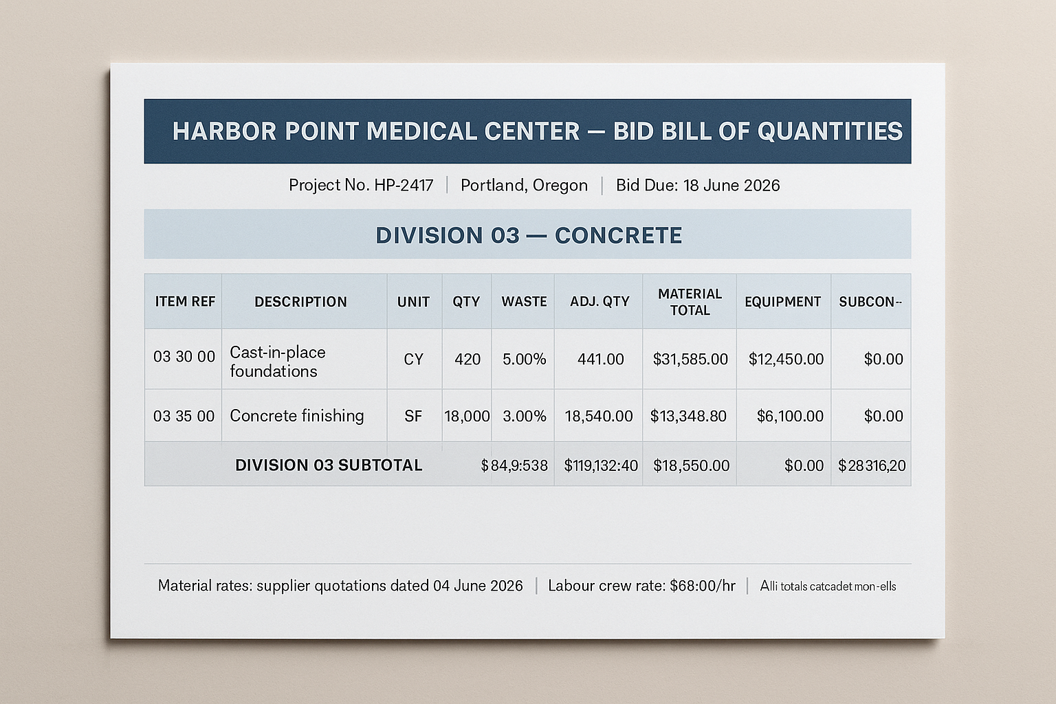 Construction Bid Builder