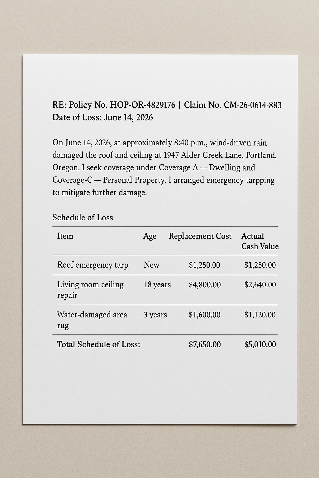 Insurance Claim Letter Writer